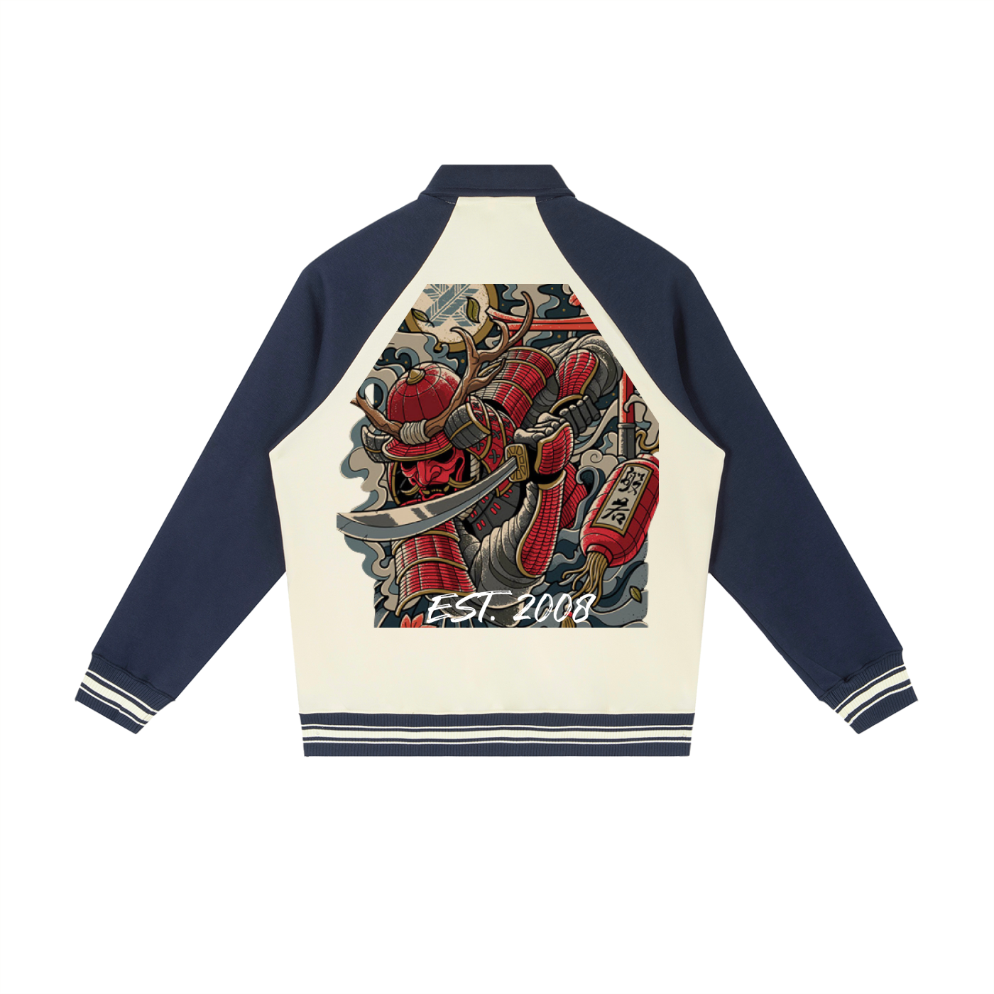 Contrast Raglan Sleeve Baseball Jacket (Apricot with Navy Blue)