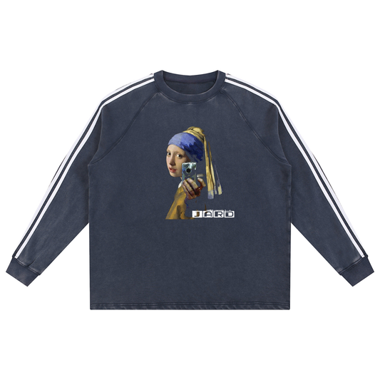 Snow Washed Contrast Tape Sweatshirt ( Blue)