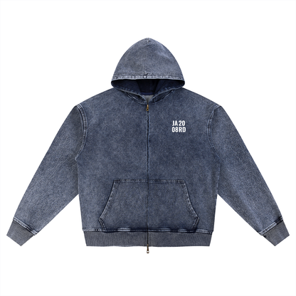 Snow Wash Oversized Zip-Up Hoodie