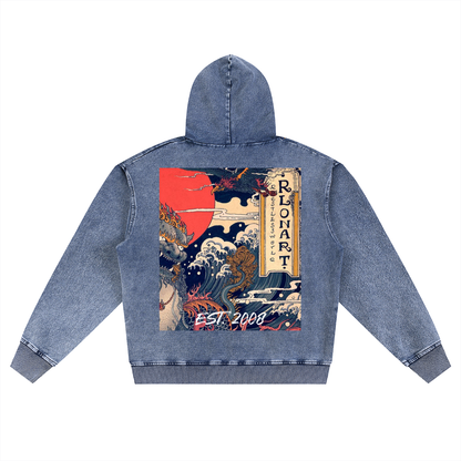 Snow Wash Oversized Zip-Up Hoodie