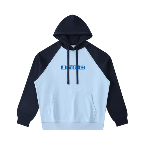 Color-Block Raglan Sleeve Hoodie (Sky Blue with Navy Blue)