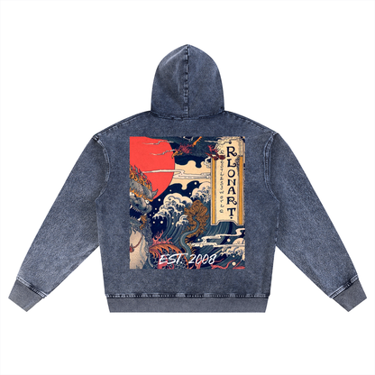 Snow Wash Oversized Zip-Up Hoodie