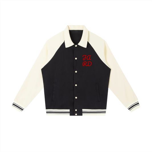 Contrast Raglan Sleeve Baseball Jacket (Black with Apricot)