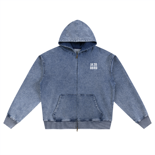 Snow Wash Oversized Zip-Up Hoodie