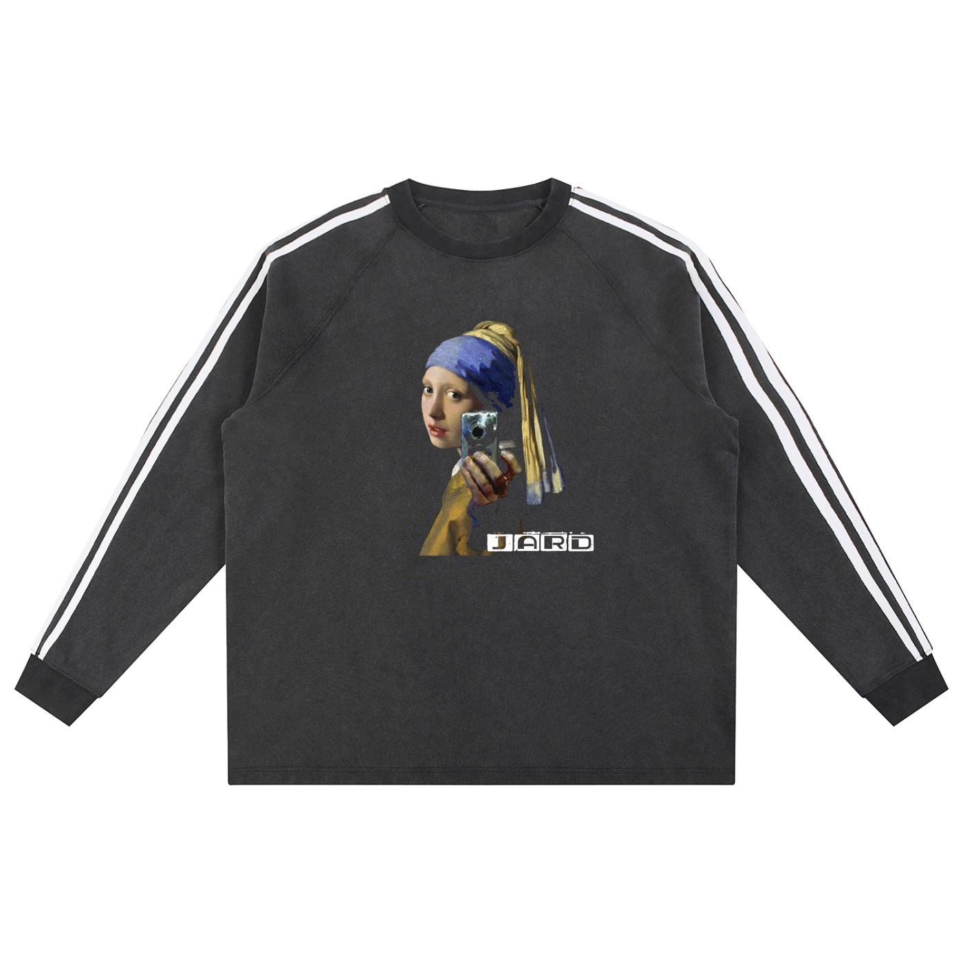 Snow Washed Contrast Tape Sweatshirt (Black)