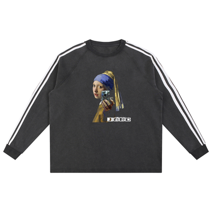 Snow Washed Contrast Tape Sweatshirt (Black)