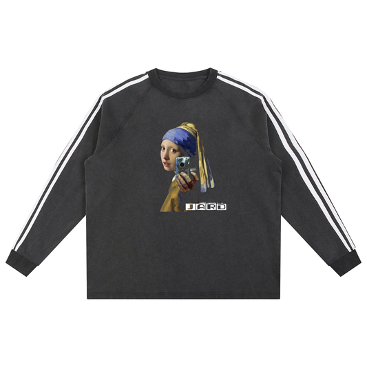 Snow Washed Contrast Tape Sweatshirt (Black)