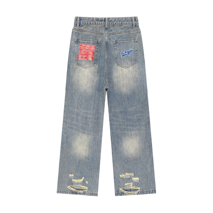 Vintage Wash Distressed Denim Jeans
