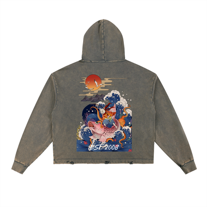 Vintage Washed Frayed-Hem Hoodie