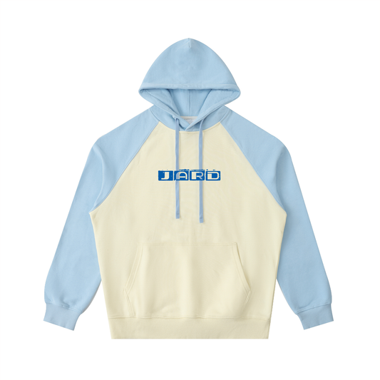 Color-Block Raglan Sleeve Hoodie (Mild Apricot with Sky Blue)