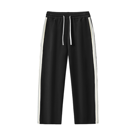 Contrast Side-Stripe Straight-Leg  Pants (Black)