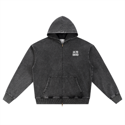 Snow Wash Oversized Zip-Up Hoodie