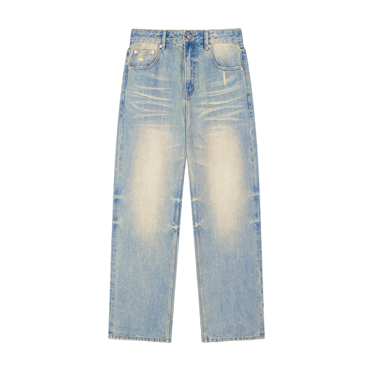 Sun Fade Raw Hem Denim Jeans