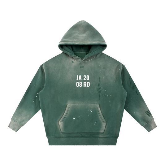 Vintage Washed Frayed Fleece Hoodie (Retro Green)