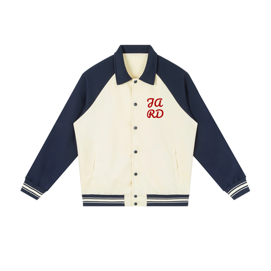 Contrast Raglan Sleeve Baseball Jacket (Apricot with Navy Blue)